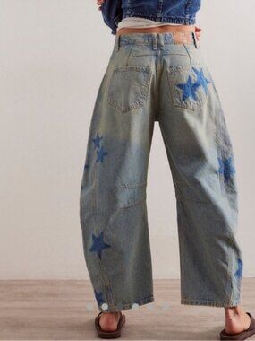 RESERVED Post❤️ We The Free Shadow Print Star Free People Barrel Jean